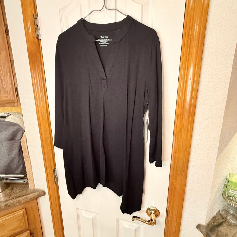 Chico's Ultimate Tee Cotton Slub Tunic, Black, Sz M (Chico's 1) - NWT!!